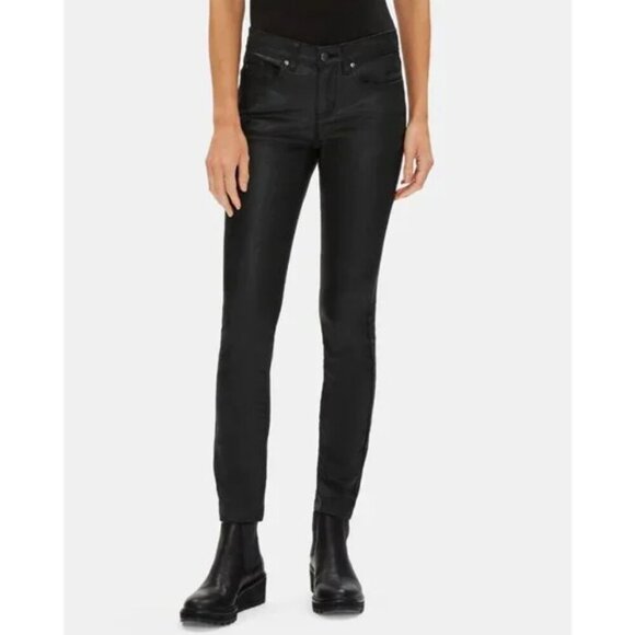 EILEEN FISHER Women's Sz. 6 Black Wax Coated Jeans Mid Rise Skinny Pants - Picture 10 of 11